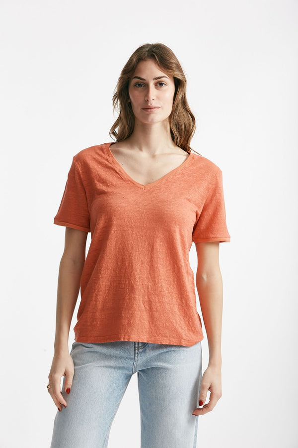 t-shirt in lino arancio women Clouds