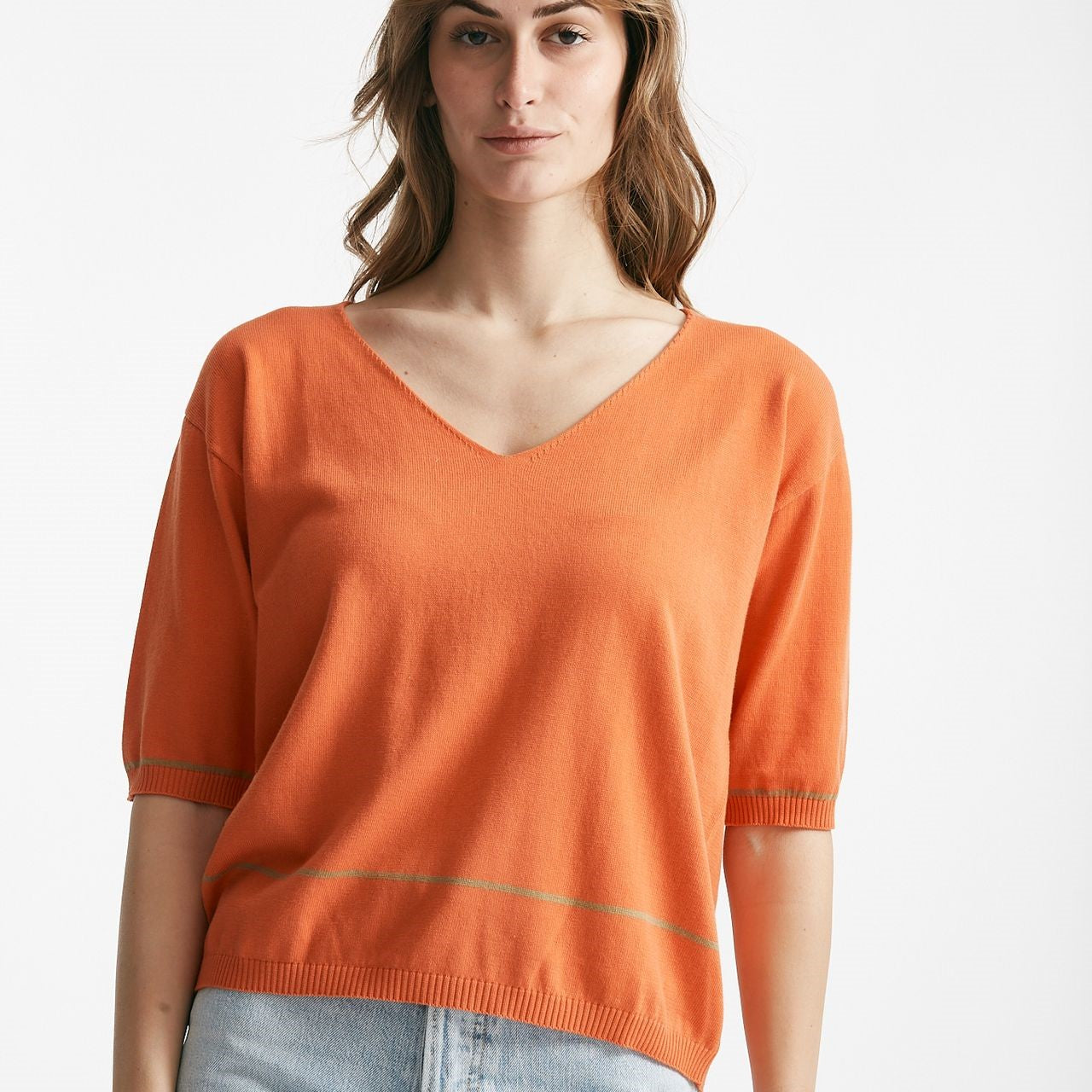 maglia scollo v arancio women Clouds - 6