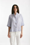 camicia in lino rigata bianca e azzurra women Clouds - 1