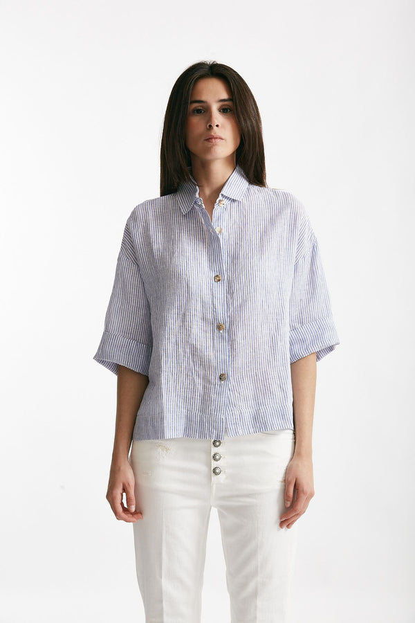 camicia in lino rigata bianca e azzurra women Clouds