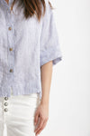 camicia in lino rigata bianca e azzurra women Clouds - 5