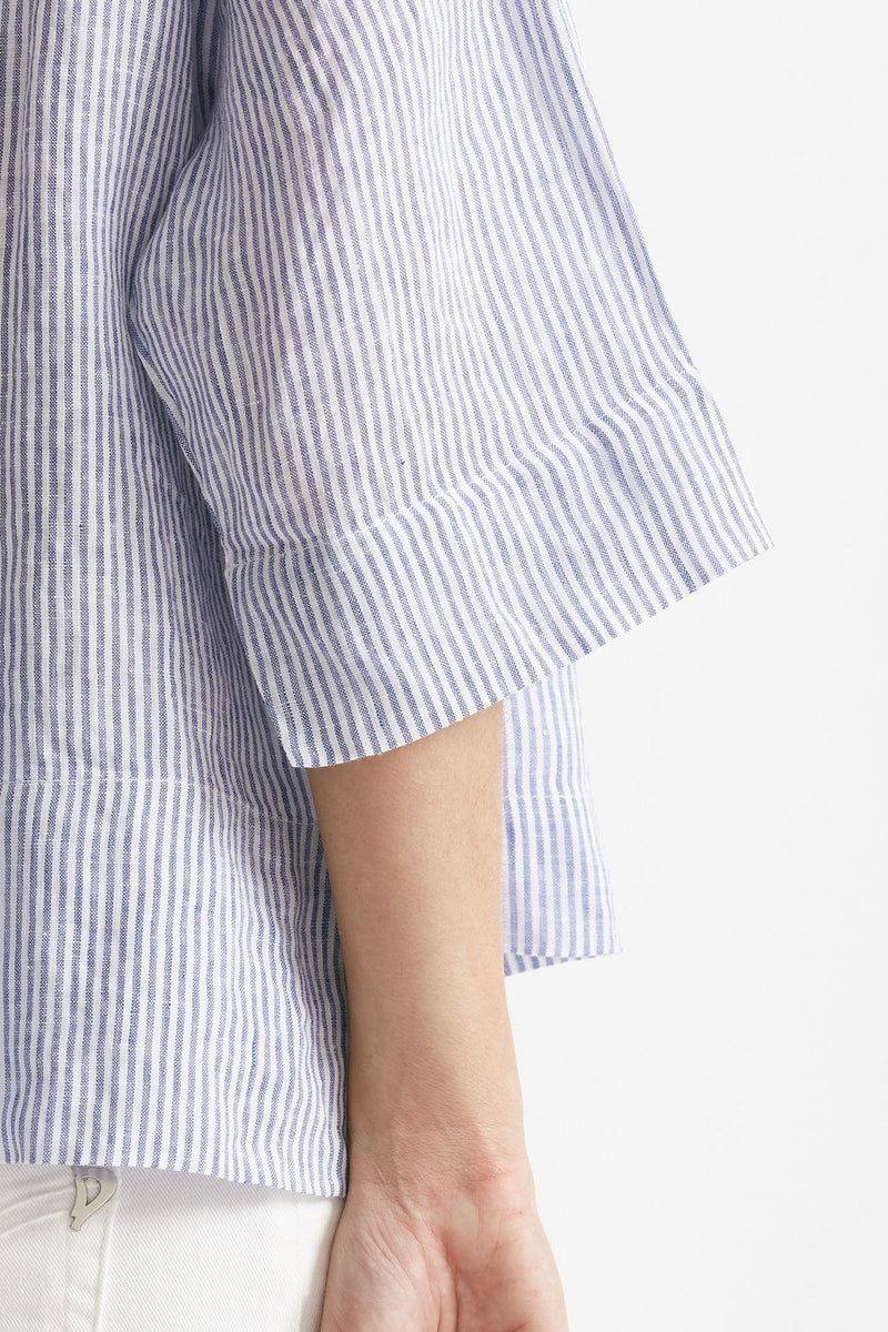 camicia in lino rigata bianca e azzurra women Clouds - 6
