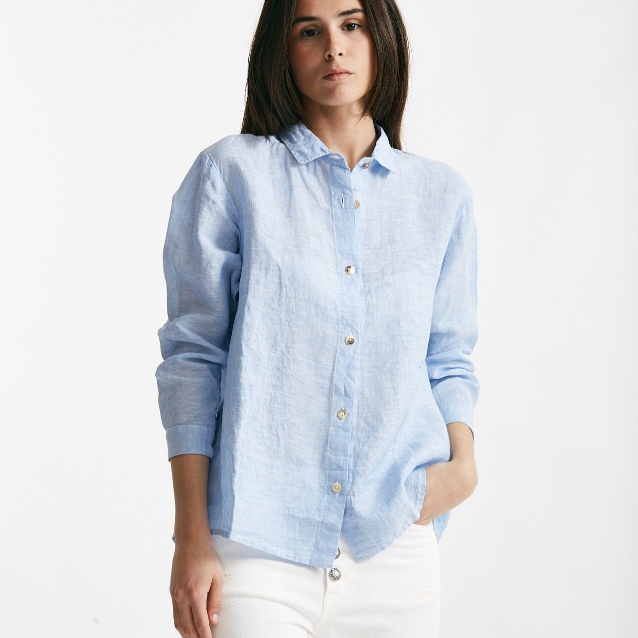camicia in lino azzurra women Clouds - 6