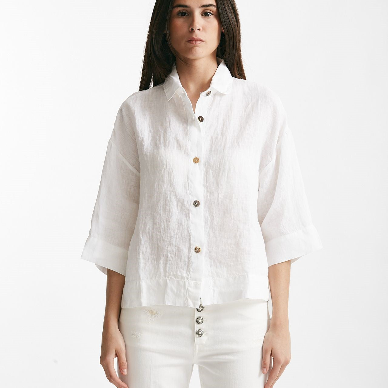 camicia in lino bianco women Clouds - 6