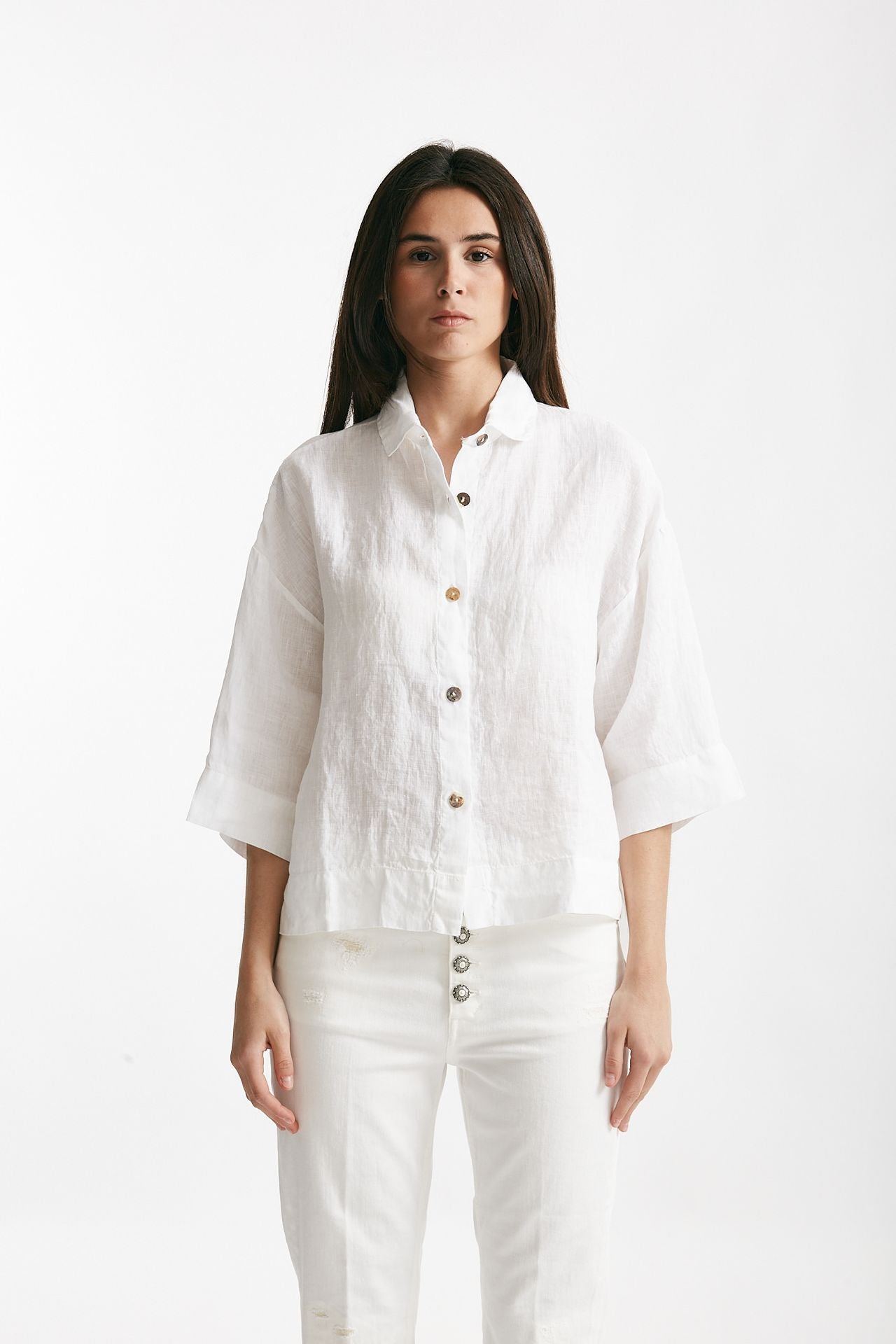 camicia in lino bianco women Clouds - 1
