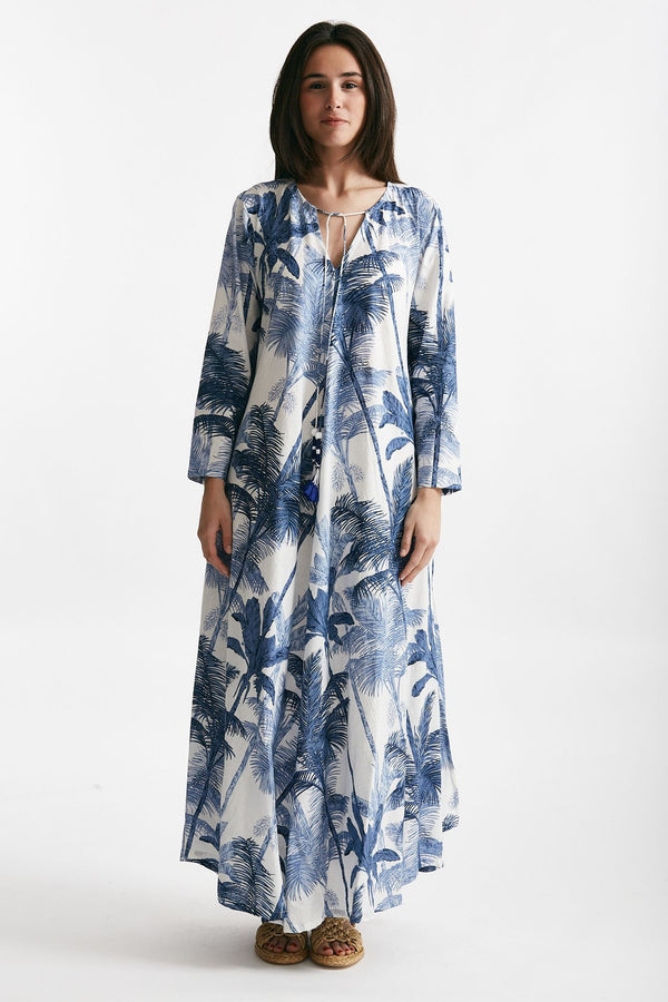 abito lungo in cotone soleil fantasia blu women Elleblue