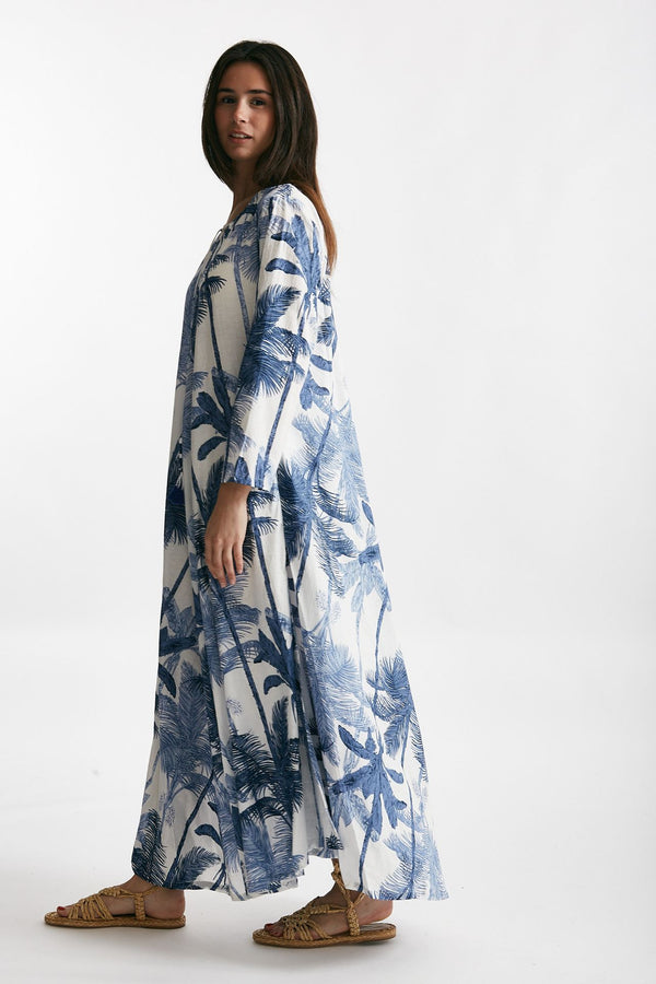 abito lungo in cotone soleil fantasia blu women Elleblue