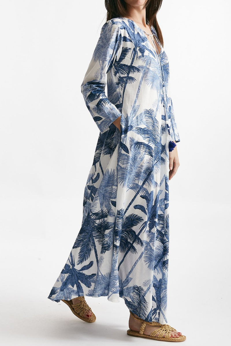 abito lungo in cotone soleil fantasia blu women Elleblue - 4