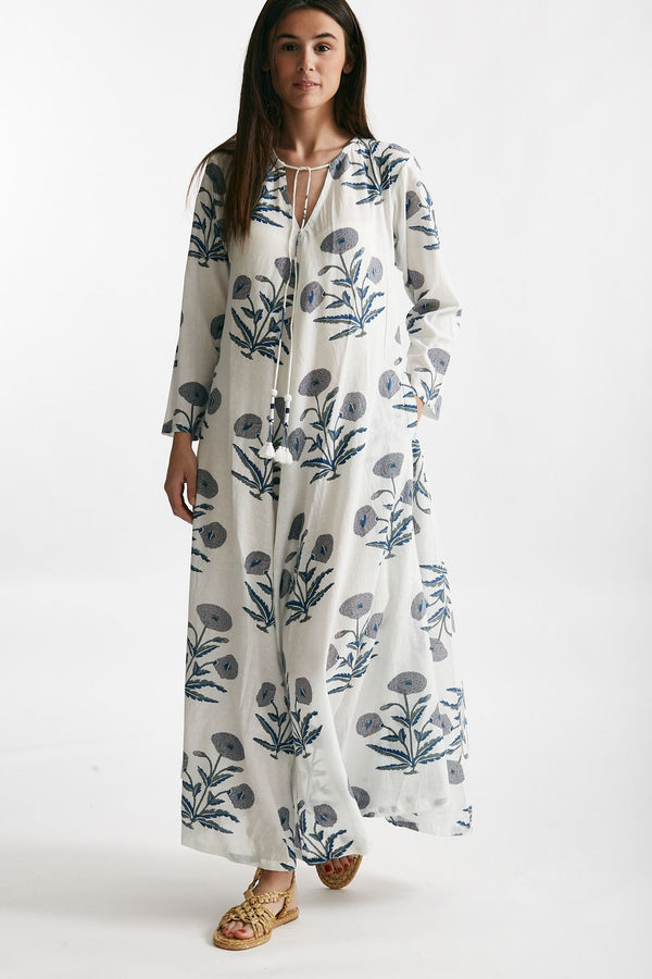 abito lungo in cotone soleil fantasia blu e grigia women Elleblue