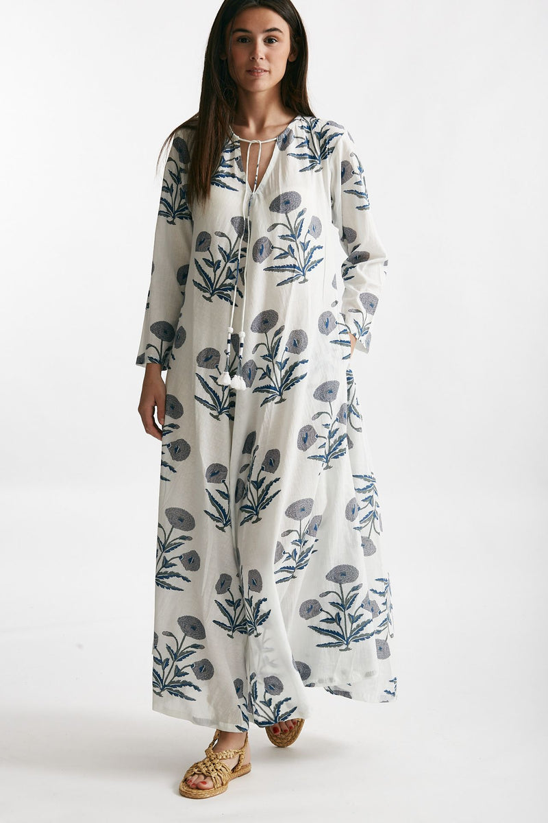 abito lungo in cotone soleil fantasia blu e grigia women Elleblue - 1
