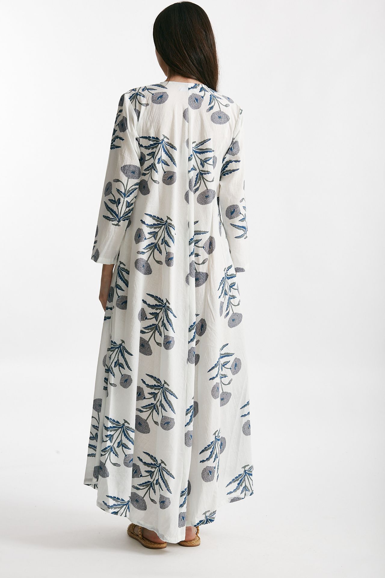 abito lungo in cotone soleil fantasia blu e grigia women Elleblue - 2