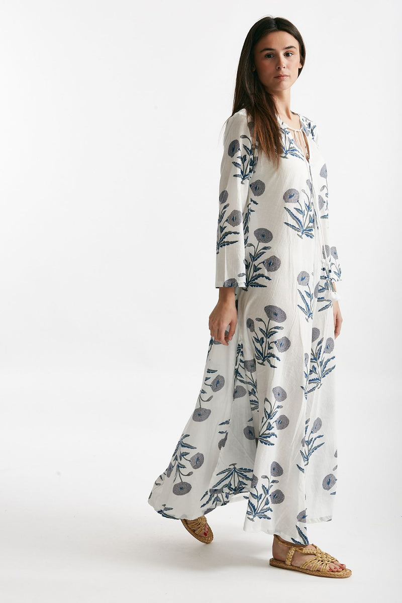 abito lungo in cotone soleil fantasia blu e grigia women Elleblue - 3