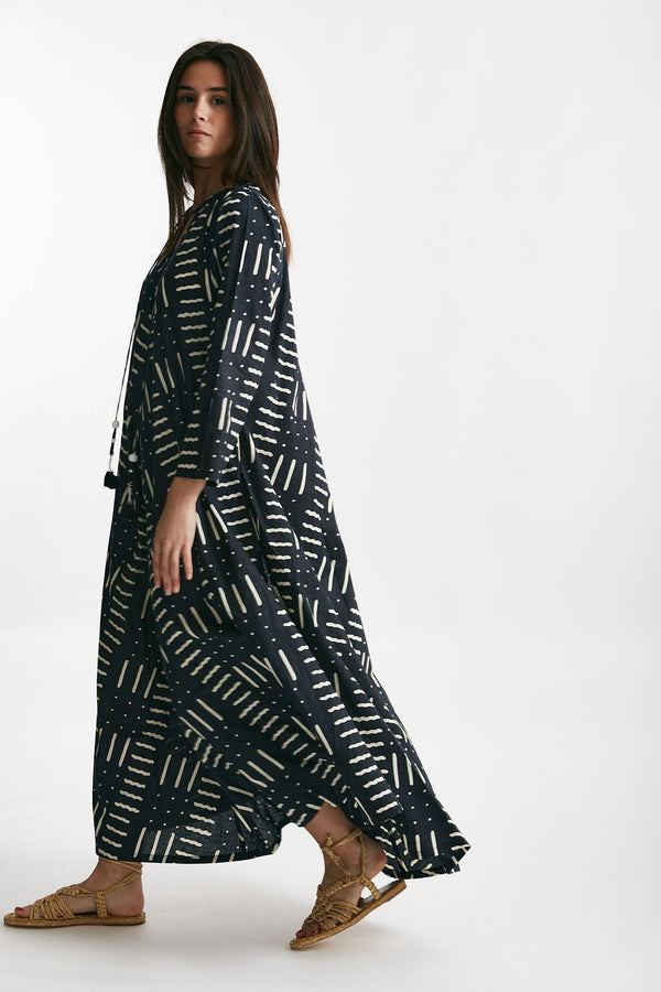abito lungo in cotone soleil fantasia nera e bianca women Elleblue
