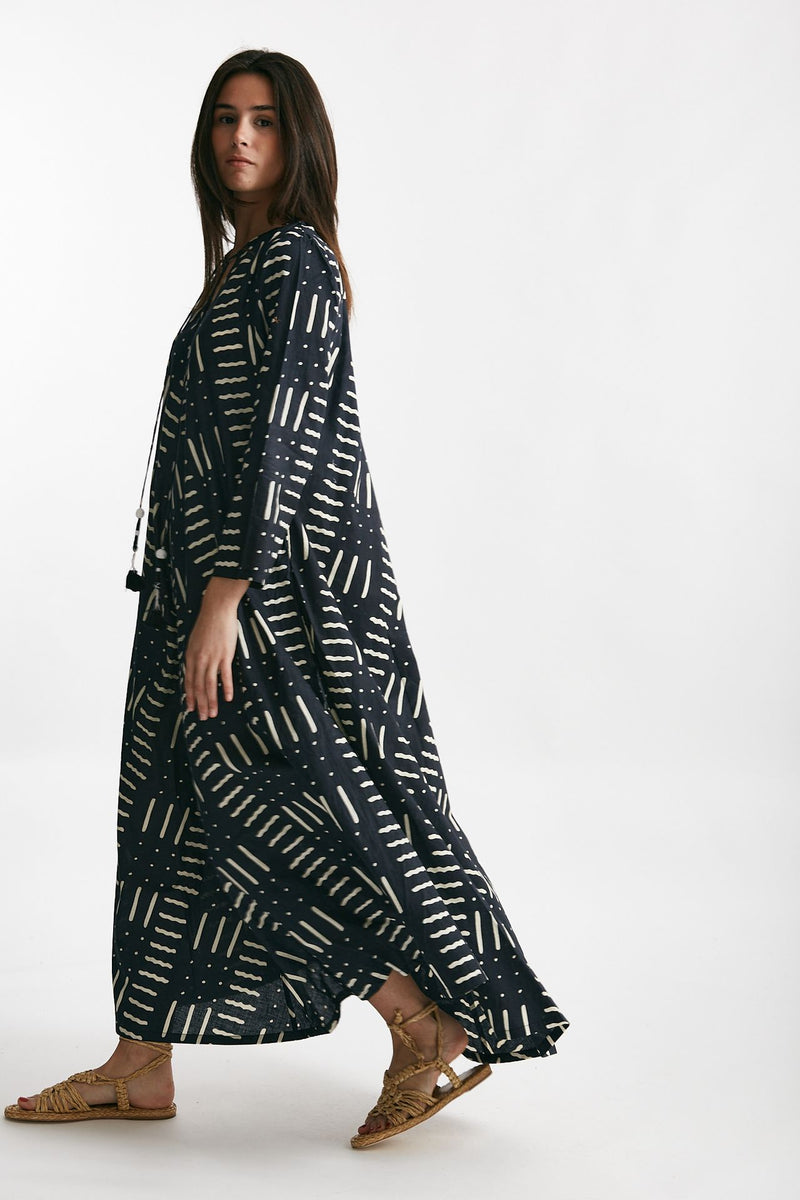 abito lungo in cotone soleil fantasia nera e bianca women Elleblue - 2