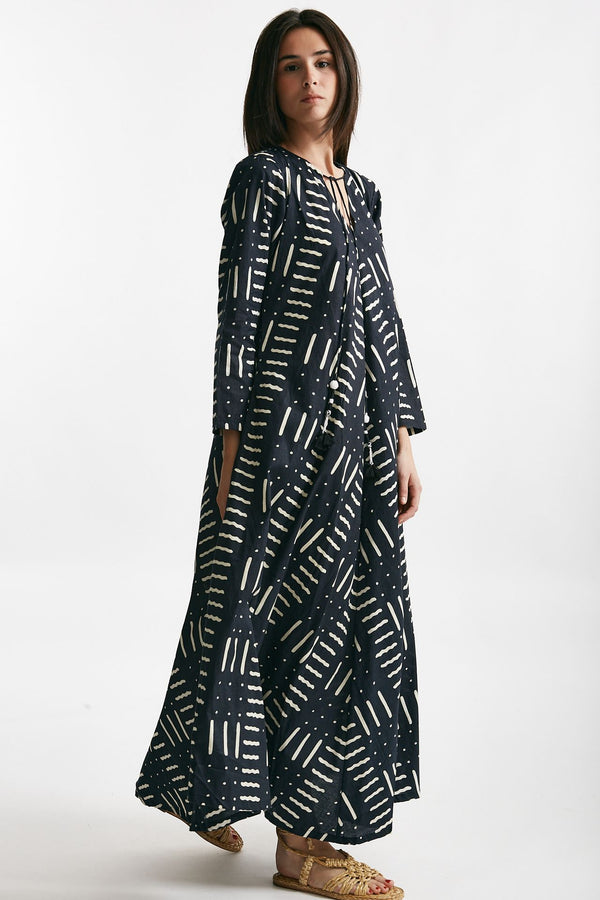 abito lungo in cotone soleil fantasia nera e bianca women Elleblue