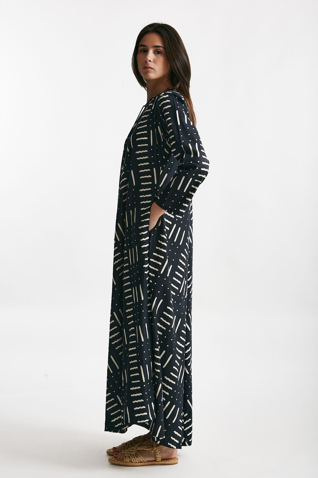 abito lungo in cotone soleil fantasia nera e bianca women Elleblue - 4