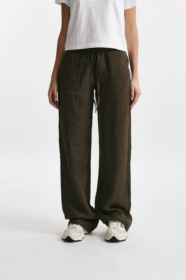 pantalone jogging in lino marrone women Fay
