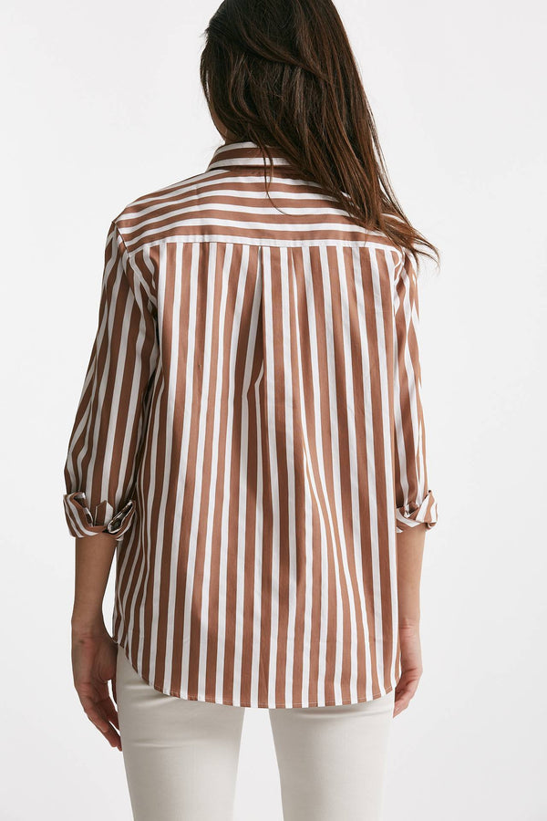 camicia in cotone stretch a righe bianco/marrone women Fay