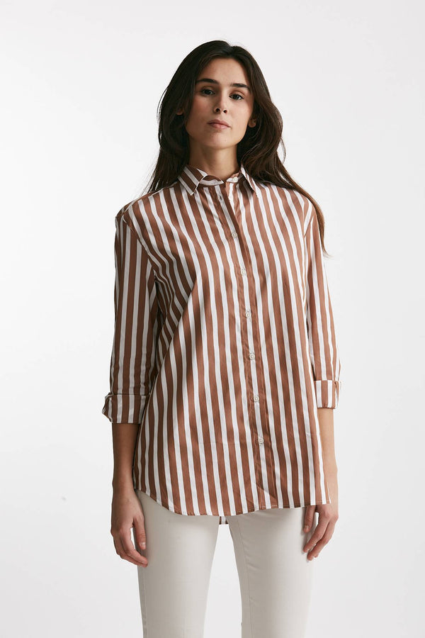 camicia in cotone stretch a righe bianco/marrone women Fay