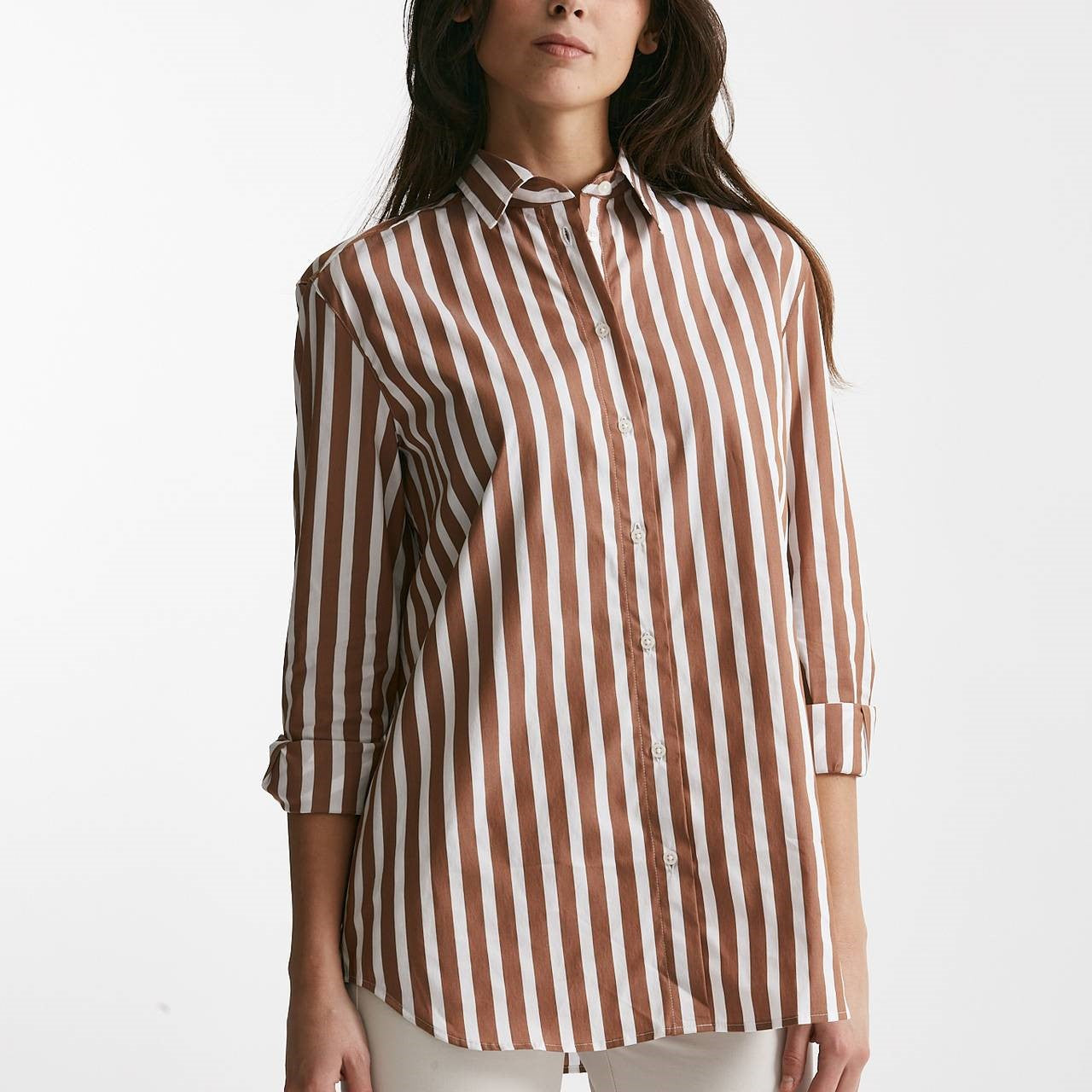 camicia in cotone stretch a righe bianco/marrone women Fay - 5