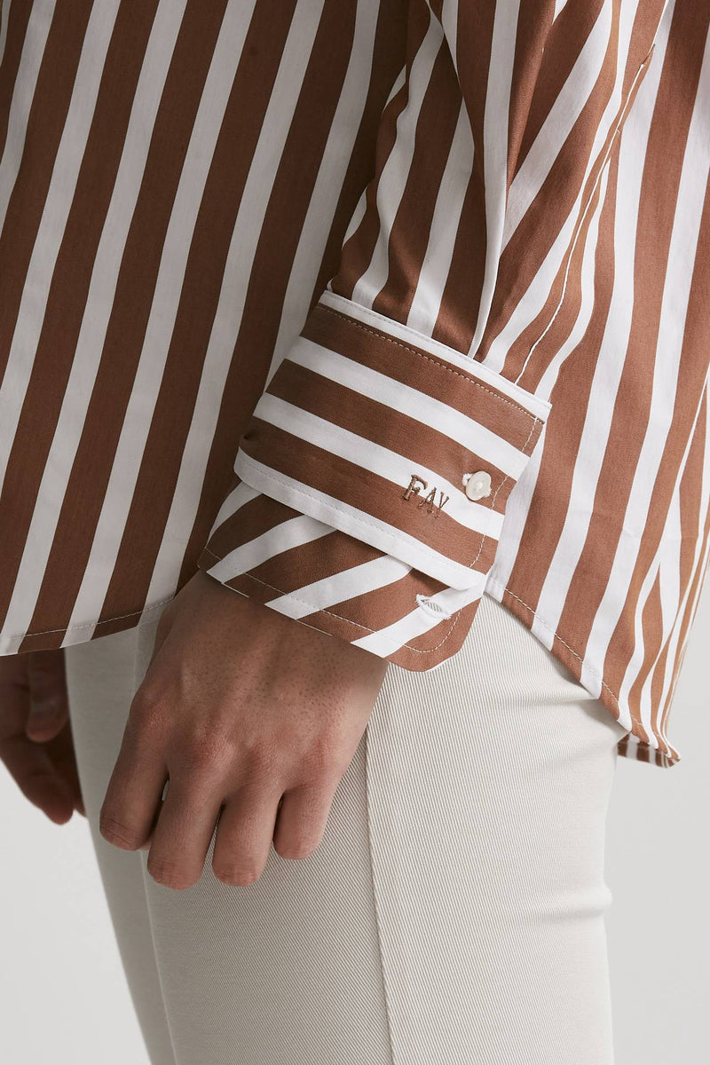 camicia in cotone stretch a righe bianco/marrone women Fay - 4