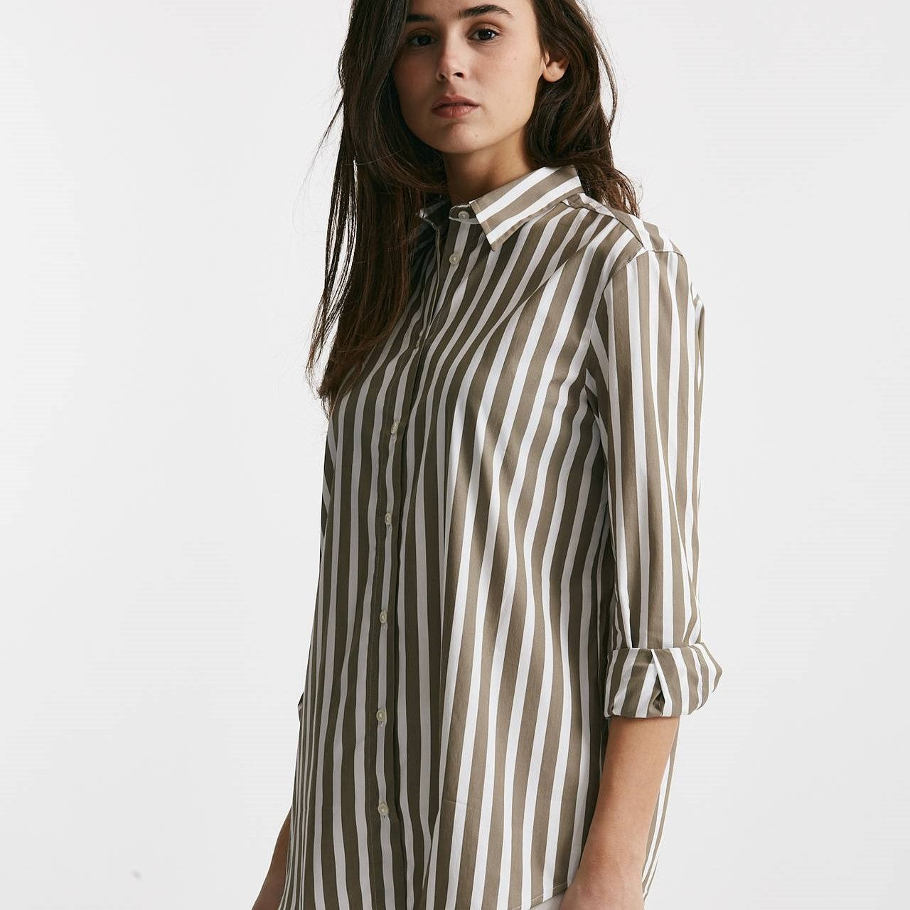 camicia in cotone stretch a righe bianco/verde women Fay - 7