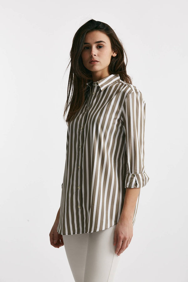 camicia in cotone stretch a righe bianco/verde women Fay