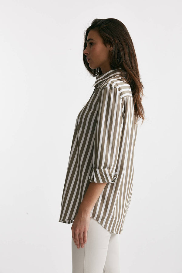 camicia in cotone stretch a righe bianco/verde women Fay