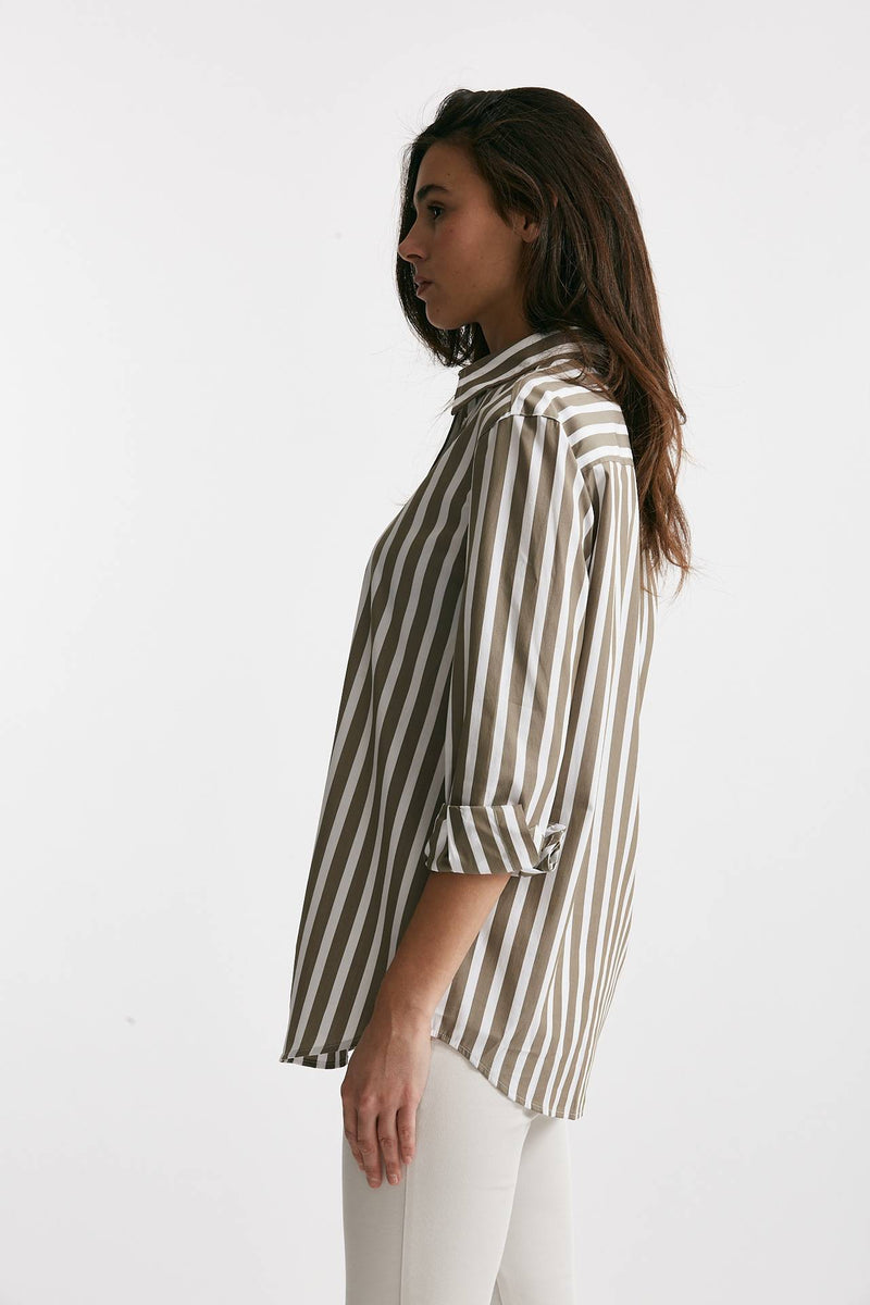 camicia in cotone stretch a righe bianco/verde women Fay - 2