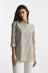 camicia in cotone stretch a righe bianco/verde women Fay - 4