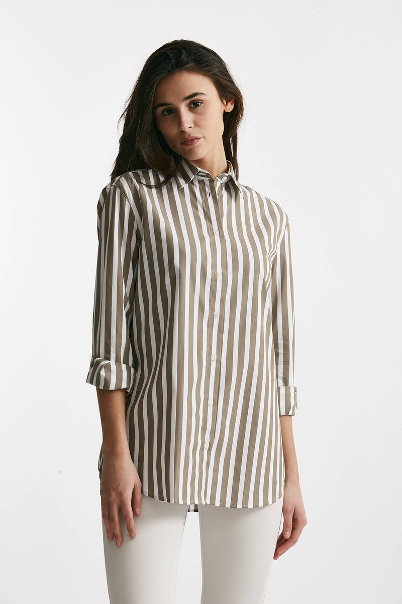 camicia in cotone stretch a righe bianco/verde women Fay - 4