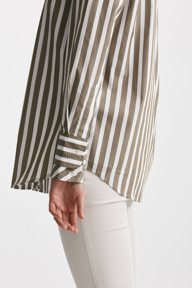 camicia in cotone stretch a righe bianco/verde women Fay - 6