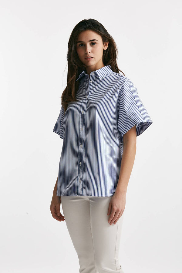 camicia mezza manica rigata bianco/blu women Fay