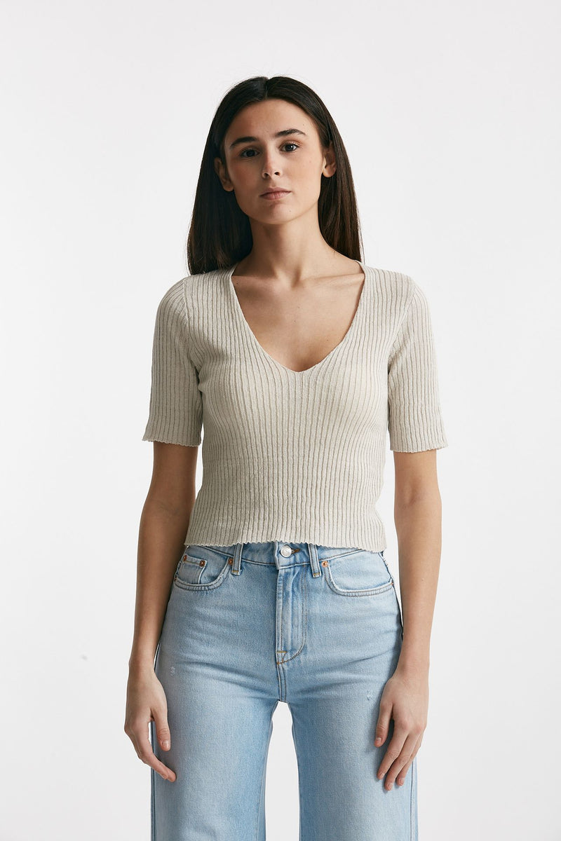 maglia a costine grigio tortora scollo a v women Grifoni - 1