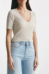 maglia a costine grigio tortora scollo a v women Grifoni - 4