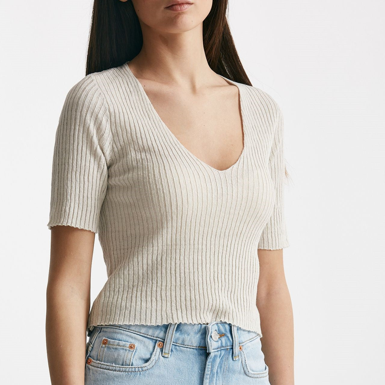 maglia a costine grigio tortora scollo a v women Grifoni - 6