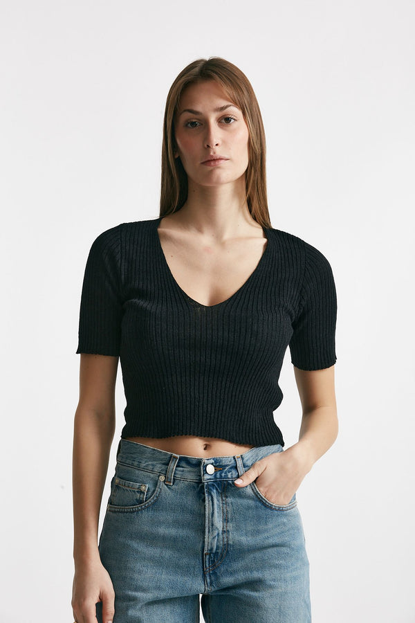 maglia a costine nero scollo a v women Grifoni