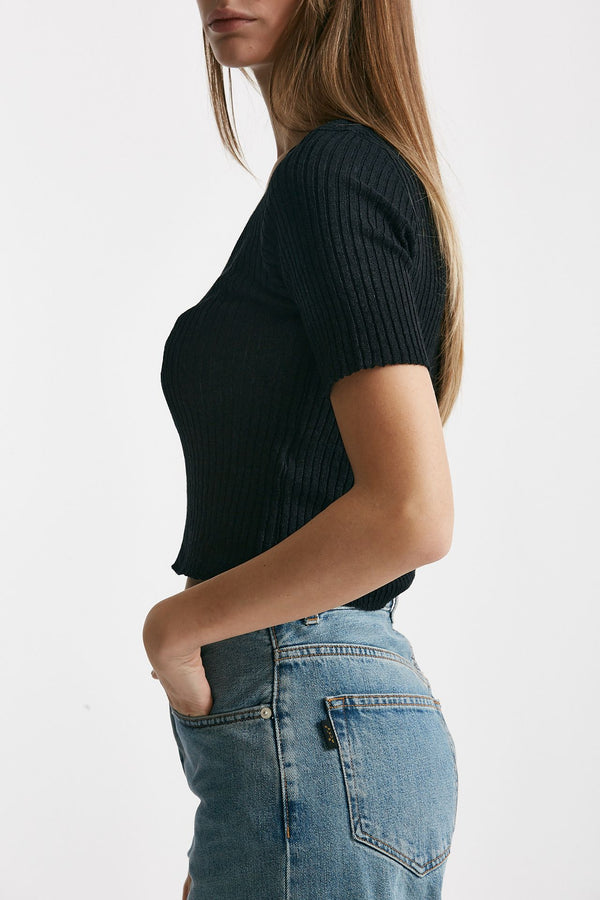 maglia a costine nero scollo a v women Grifoni