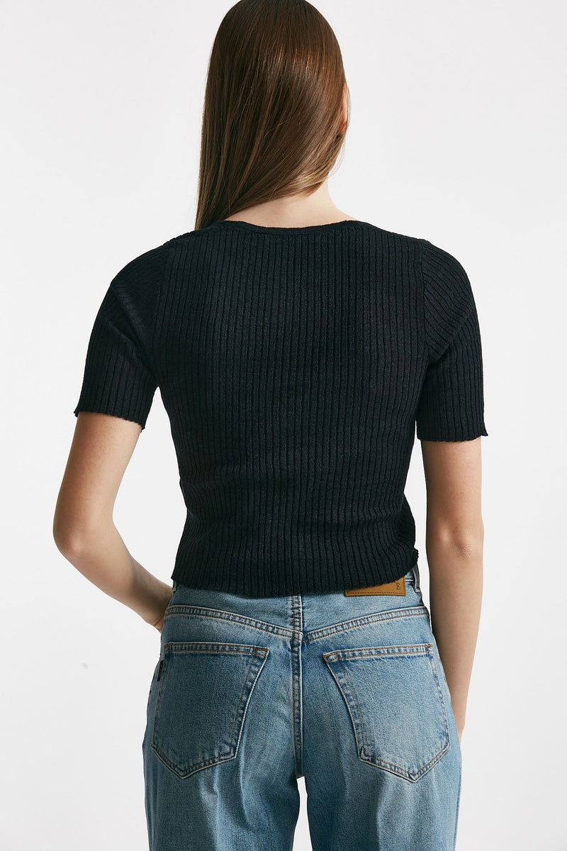 maglia a costine nero scollo a v women Grifoni - 3