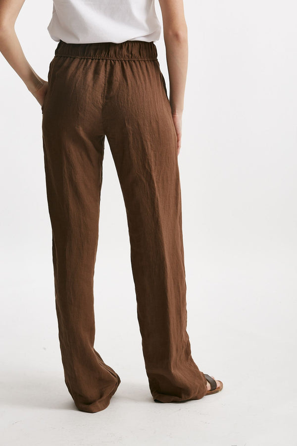 pantalone in lino tabacco vita alta women Grifoni