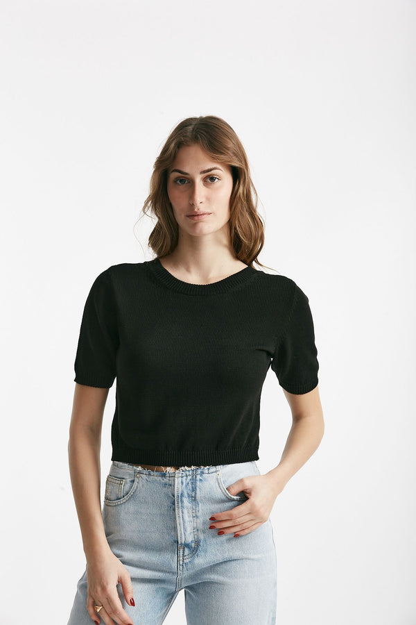 maglia girocollo crop nero women Grifoni
