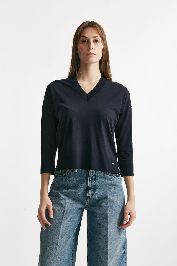maglia scollo a v blu women Herno