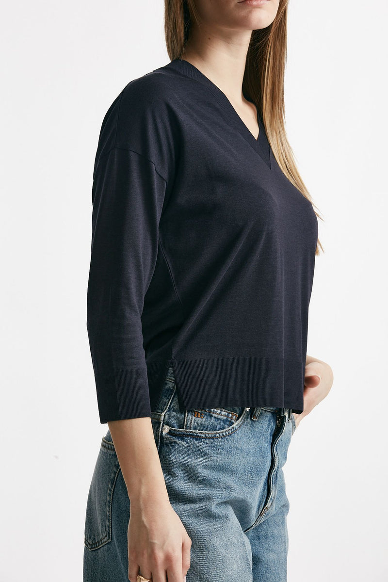 maglia scollo a v blu women Herno - 5