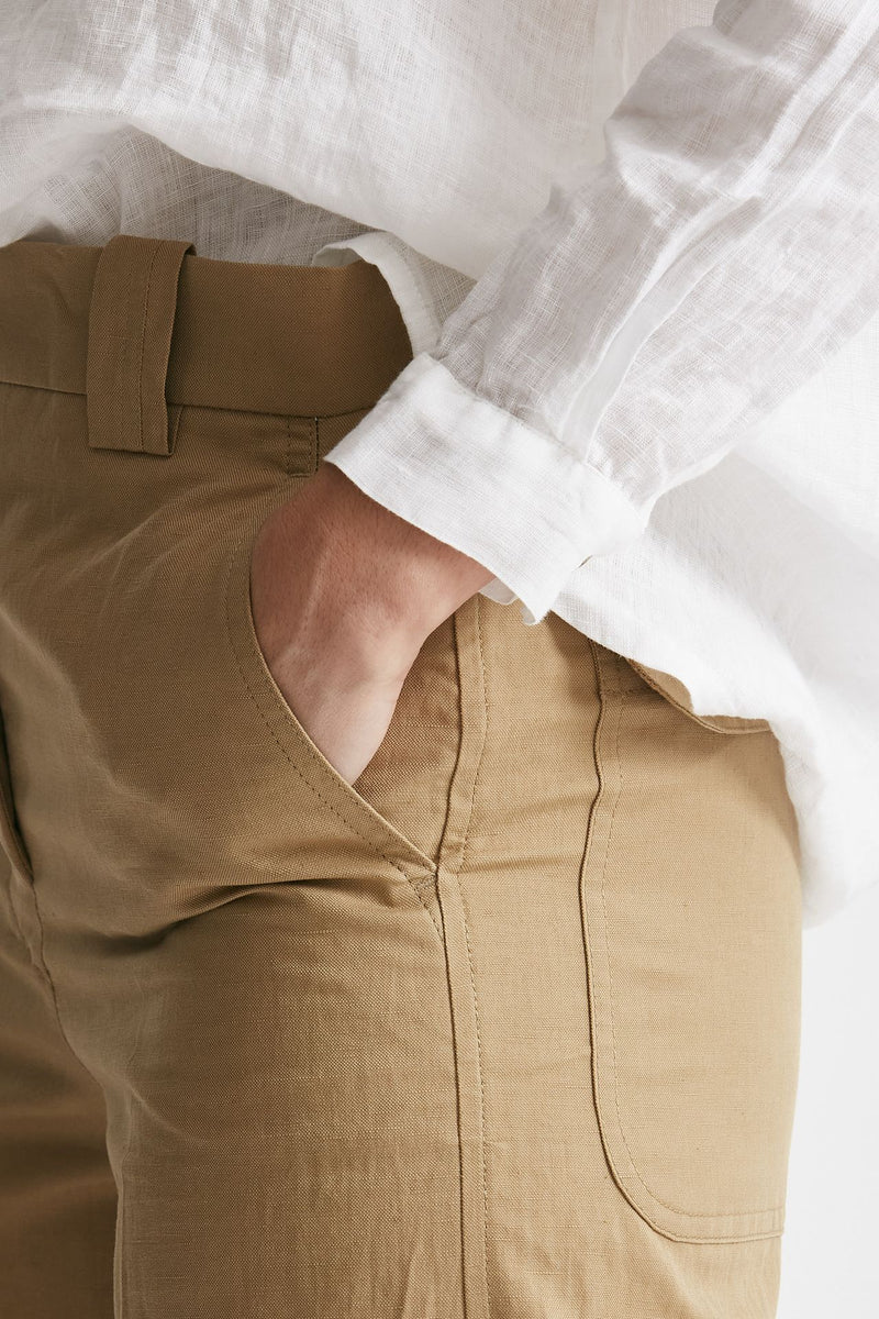 pantalone in cotone e lino elys cammello women Incotex - 4