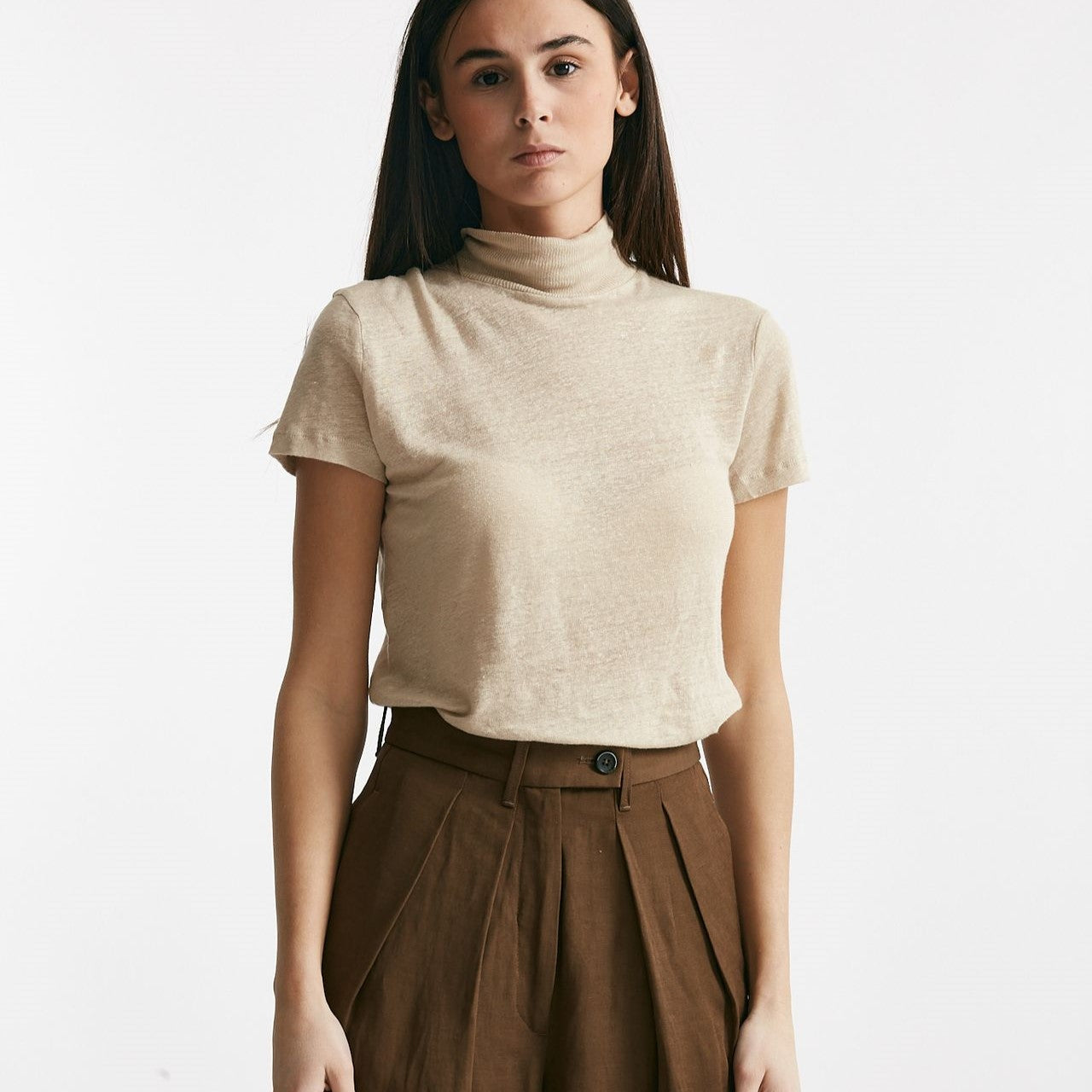 t-shirt collo alto in lino beige women Iro - 5