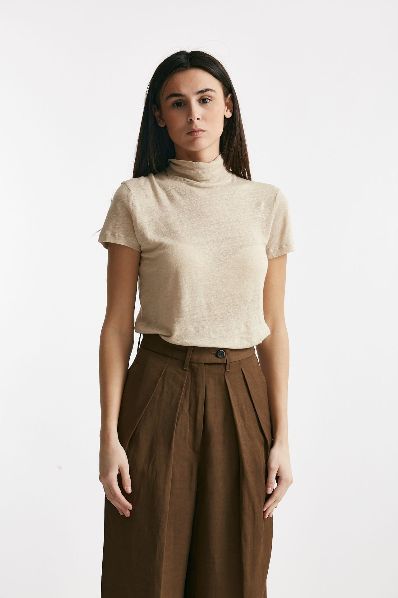 t-shirt collo alto in lino beige women Iro - 1
