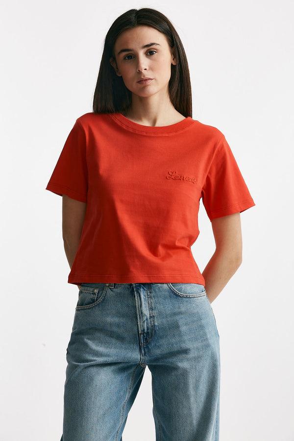 t-shirt con logo ricamato rosso women Laneus