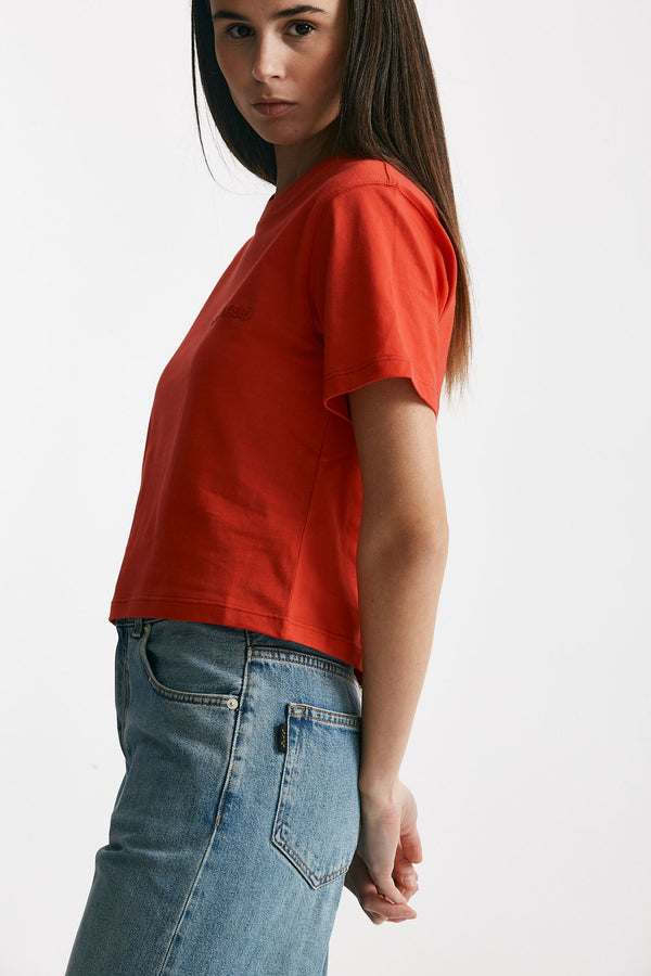 t-shirt con logo ricamato rosso women Laneus