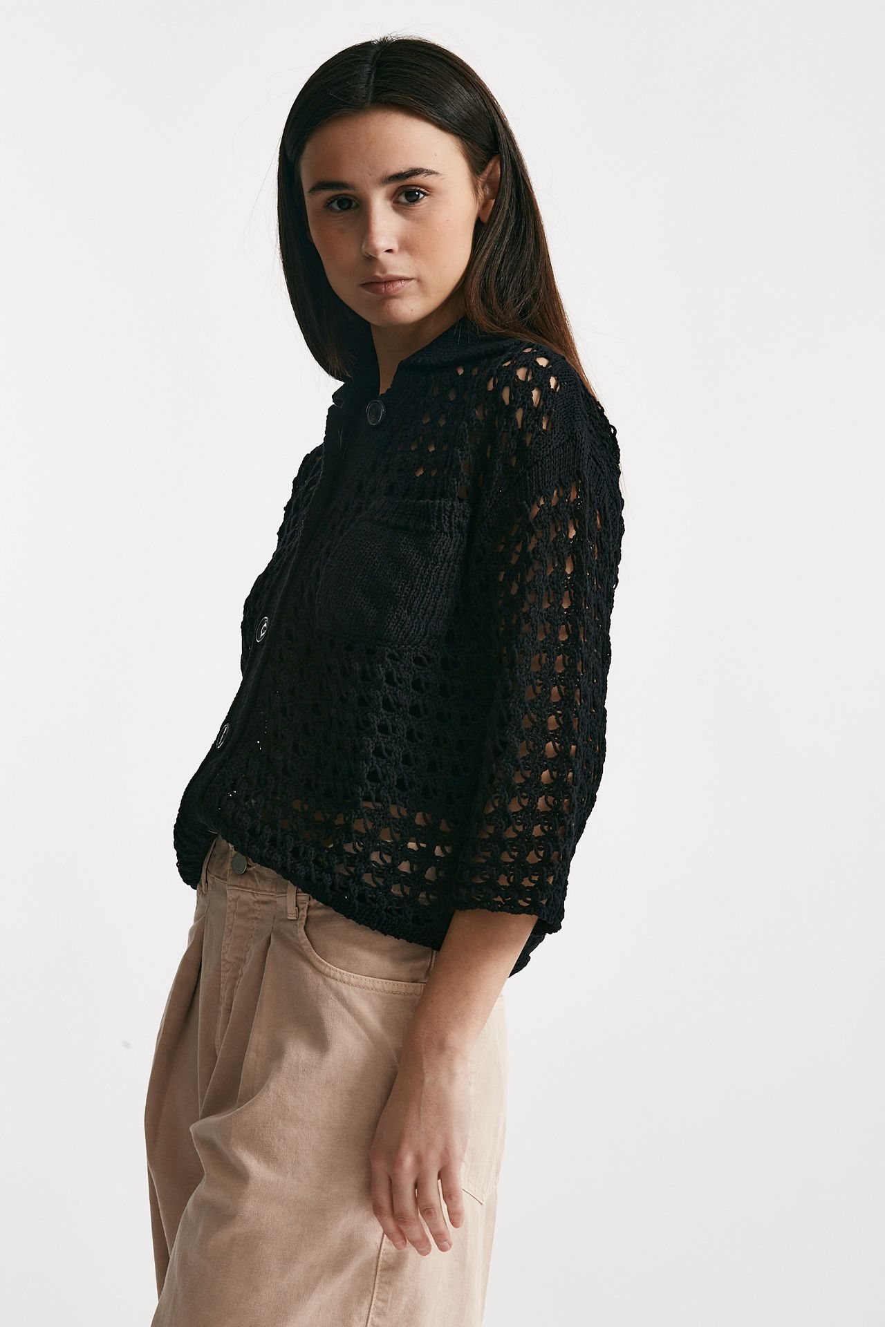 cardigan traforato a costine nero women Laneus - 2