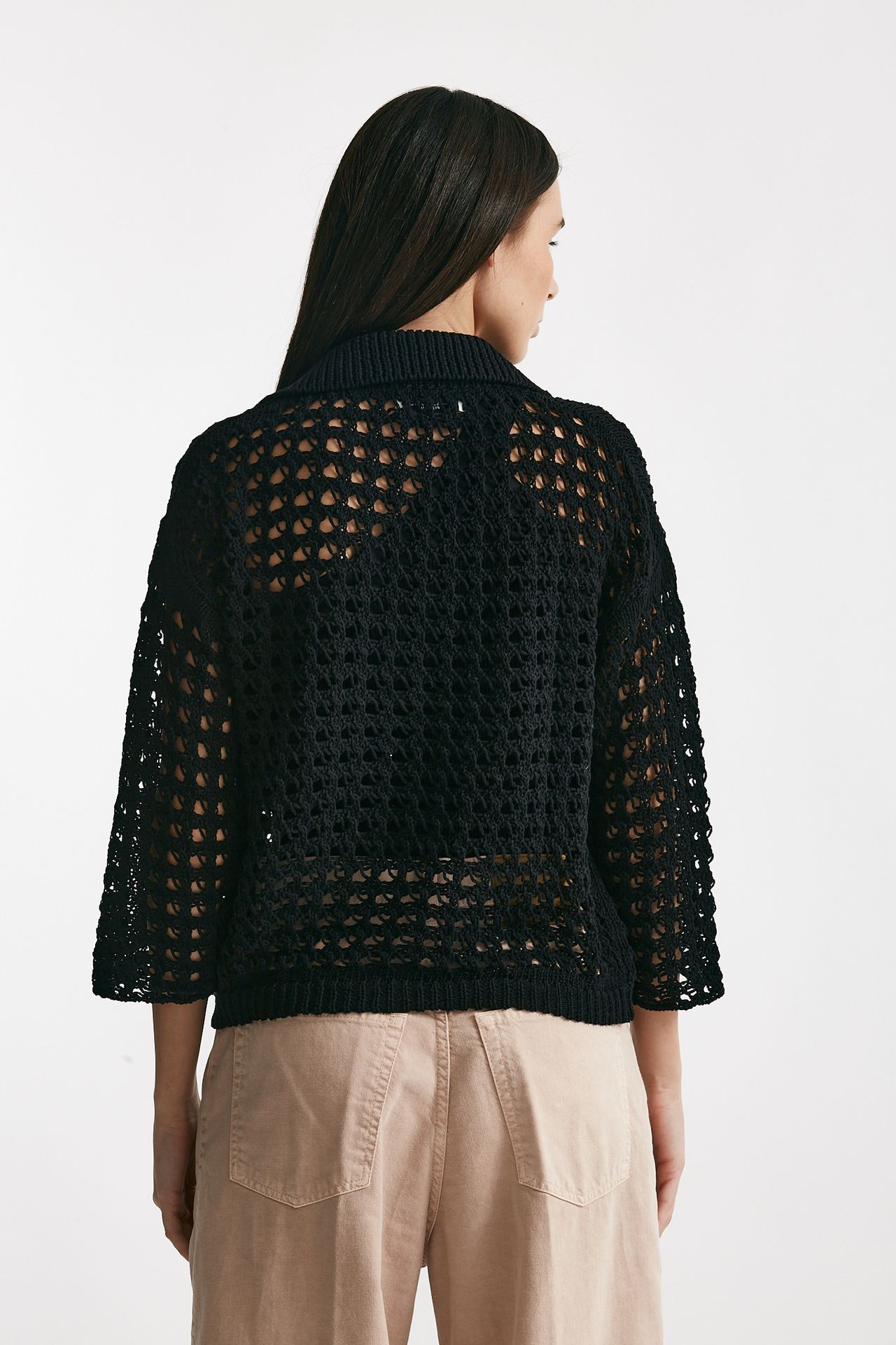 cardigan traforato a costine nero women Laneus - 3